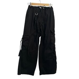 Angel Kiss Womens Y2K Wide Leg Cargo Pants S Goth Punk‎ Grunge Black Pockets